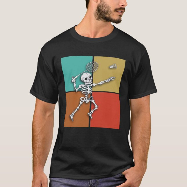 Skeleton Badminton Halloween Smash Shuttlecock T-Shirt (Vorderseite)
