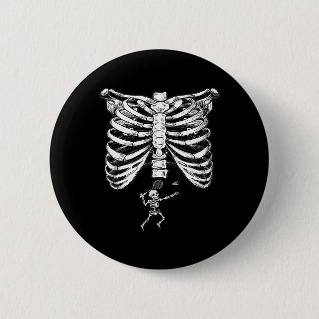 Skeleton Badminton Schwangerschaft Halloween Smash Button (Vorderseite)