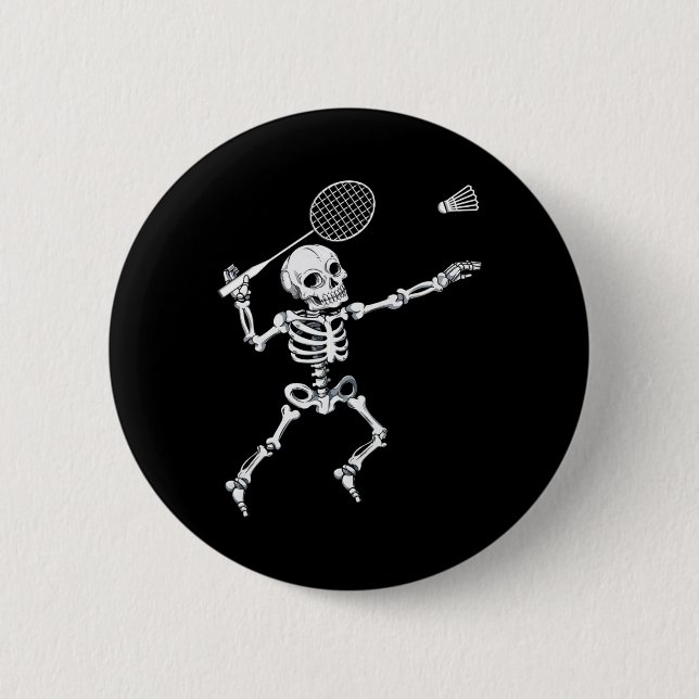 Skeleton Badminton Shirt Halloween Smash Shuttle Button (Vorderseite)