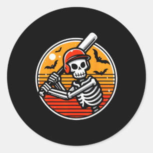 Skeleton Baseball Player Boys Kids Funny Halloween Runder Aufkleber