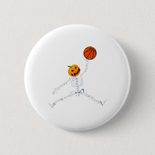 Skeleton Basketball Halloween Pumpkin Slam Dunk Button