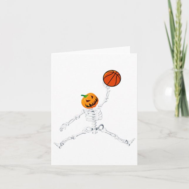Skeleton Basketball Halloween Pumpkin Slam Dunk Karte (Vorderseite)