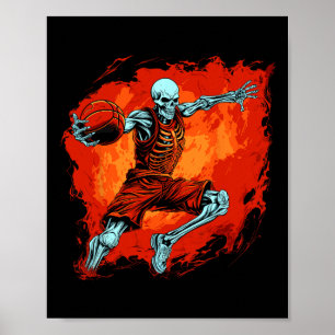 Skeleton Basketball Spieler Halloween Spooky Poster