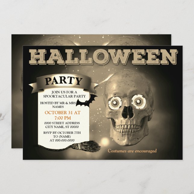 Skeleton Bat Halloween-Party Einladung (Vorne/Hinten)