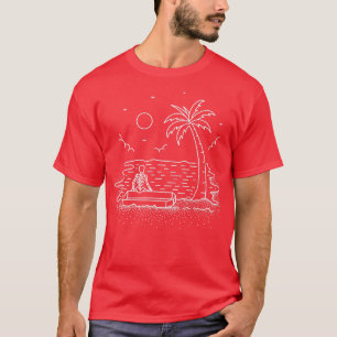 Skeleton Beach Chill Summer Nature Line Art T-Shirt