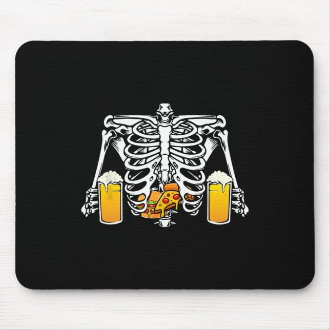 Skeleton Beer Lover Hamburger Pizza Xray Halloween Mousepad (Vorne)