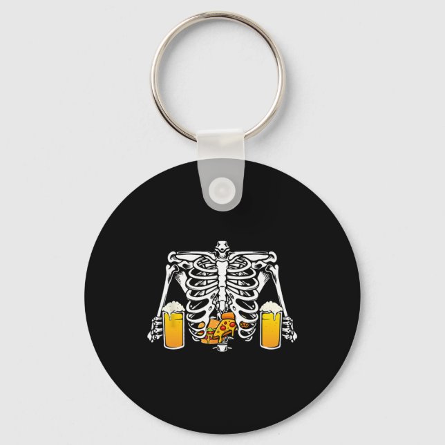 Skeleton Beer Lover Hamburger Pizza Xray Halloween Schlüsselanhänger (Vorderseite)