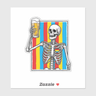 Skeleton Beer Rainbow Vintage Engraving Shirt_1 Aufkleber
