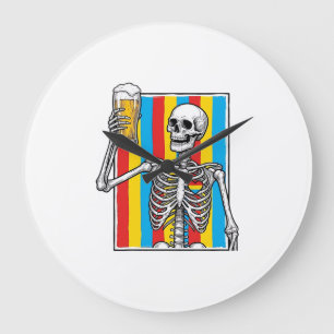 Skeleton Beer Rainbow Vintage Gravur Shirt_1 Große Wanduhr