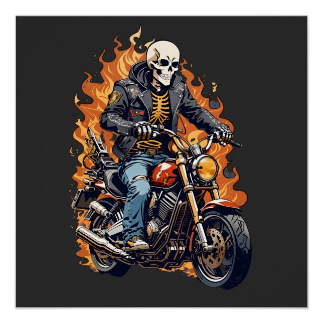 Skeleton Biker | Überfahren von Motorrädern | Radü Poster (Vorderseite)