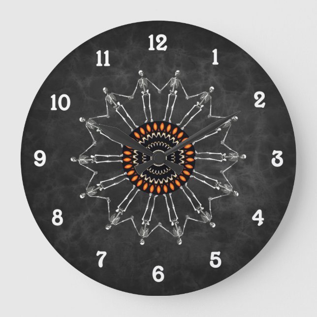 Skeleton Blume Gothic Gray Große Wanduhr (Vorderseite)