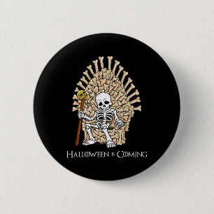 Skeleton Bones Throne Fun Halloween Button