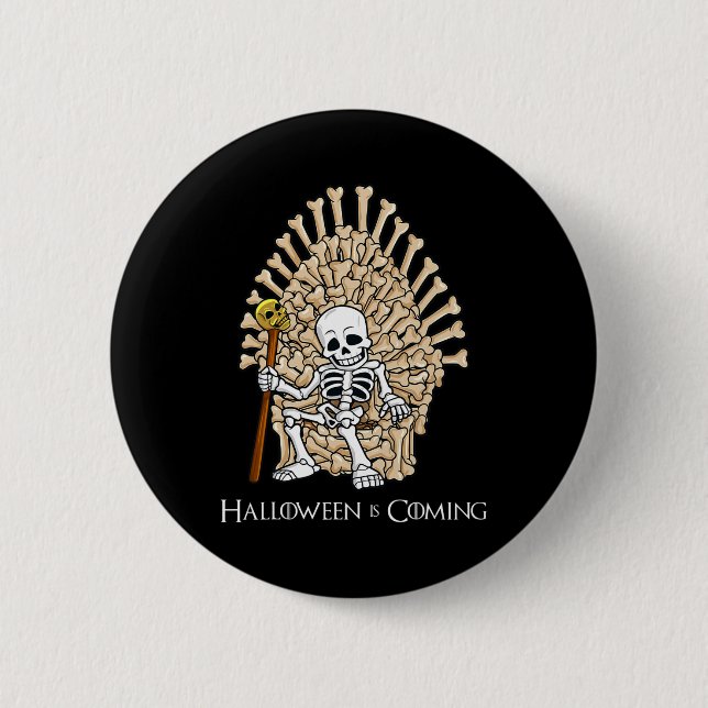 Skeleton Bones Throne Fun Halloween Button (Vorderseite)