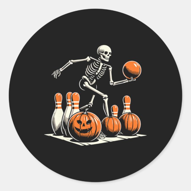 Skeleton Bowling Player Funny Bowler Halloween Runder Aufkleber (Vorderseite)