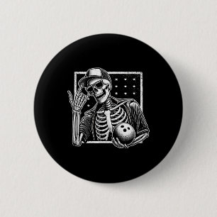 Skeleton Bowling Player Geburtstag Halloween Mens Button