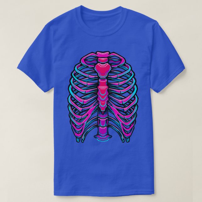 Skeleton Bright Pink Blue Cyber Design  T-Shirt (Design vorne)
