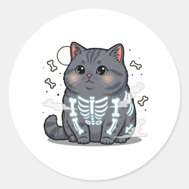 Skeleton Brit - British Shorthair Cat Spooky Runder Aufkleber (Vorderseite)