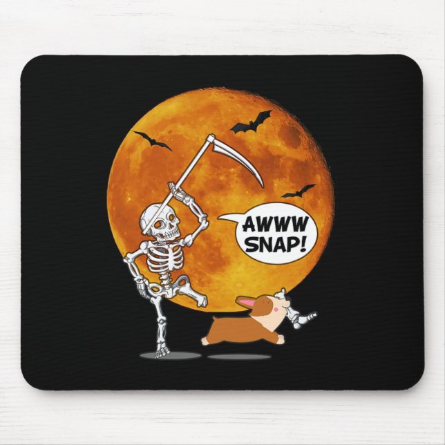 Skeleton Broken Leg Halloween Corgi Sensenmann Scy Mousepad (Vorne)