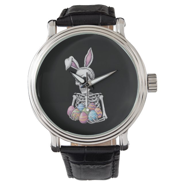 Skeleton Bunny Holding Ostereier Funny Rabbit Armbanduhr (Vorderseite)