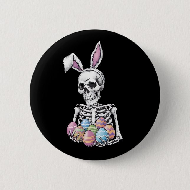 Skeleton Bunny Holding Ostereier Funny Rabbit Button (Vorderseite)