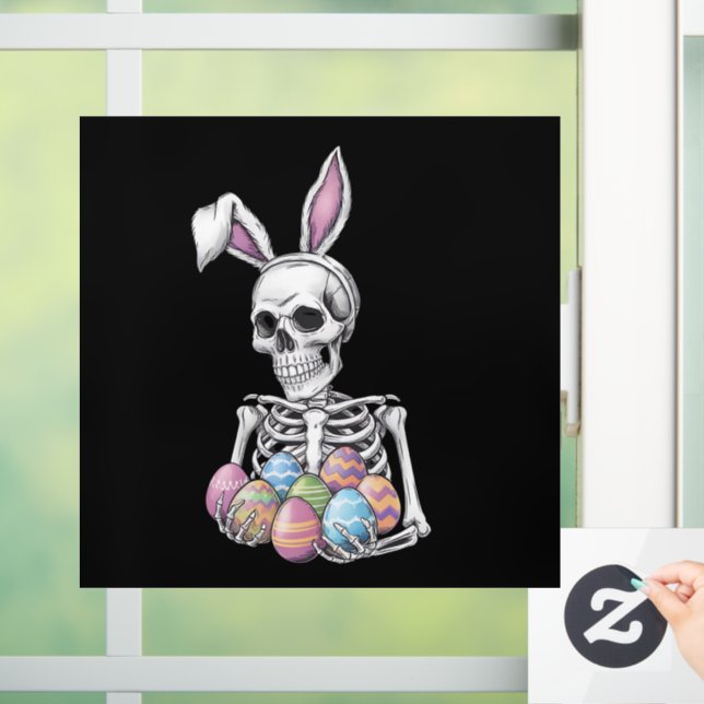 Skeleton Bunny Holding Ostereier Funny Rabbit Fensteraufkleber (Zuhause)