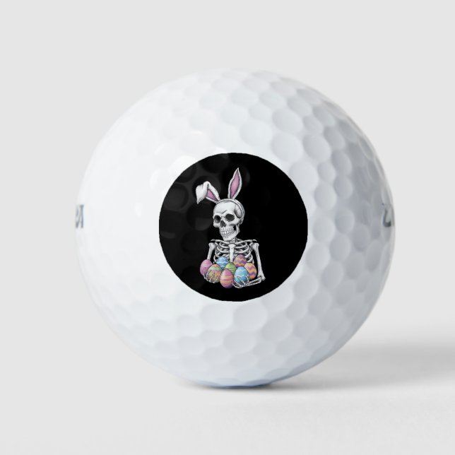 Skeleton Bunny Holding Ostereier Funny Rabbit Golfball (Vorderseite)