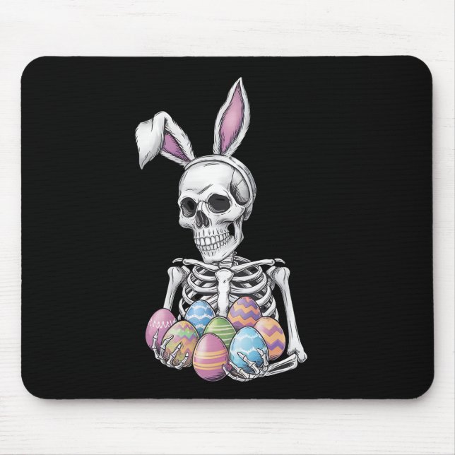 Skeleton Bunny Holding Ostereier Funny Rabbit Mousepad (Vorne)