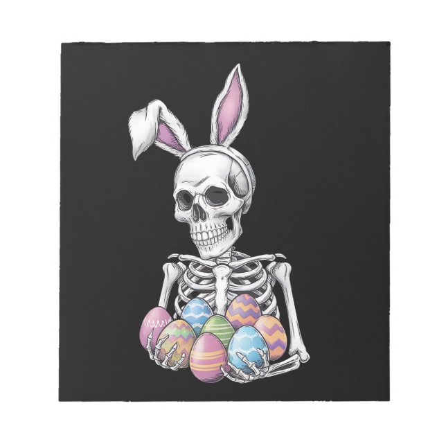 Skeleton Bunny Holding Ostereier Funny Rabbit Notizblock (Vorderseite)