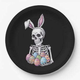 Skeleton Bunny Holding Ostereier Funny Rabbit Pappteller