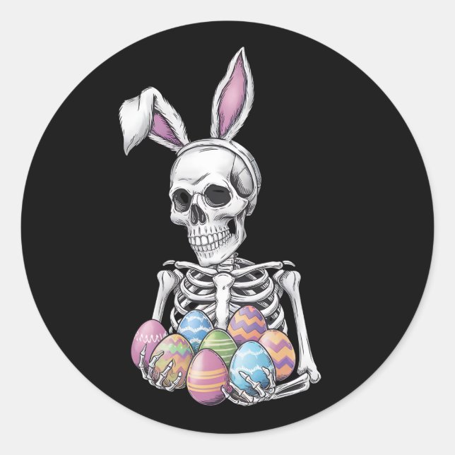 Skeleton Bunny Holding Ostereier Funny Rabbit Runder Aufkleber (Vorderseite)