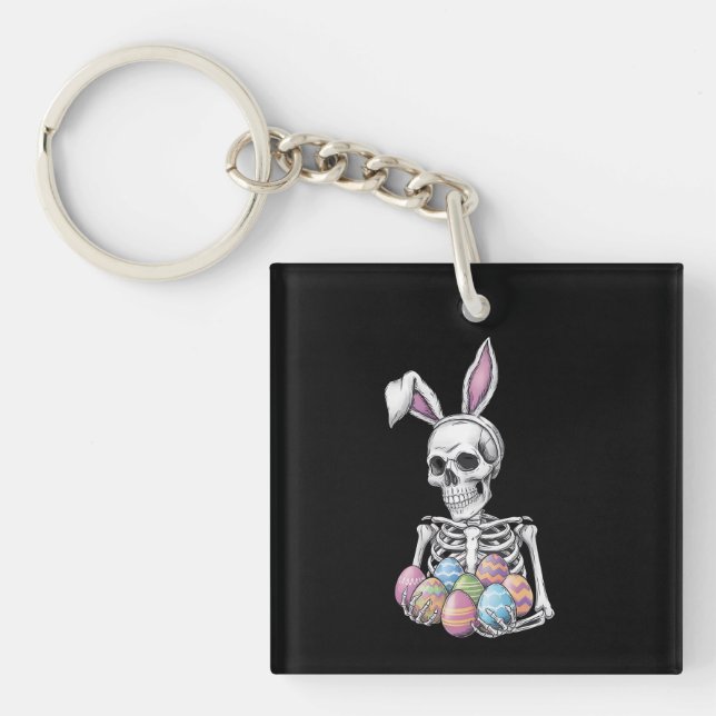Skeleton Bunny Holding Ostereier Funny Rabbit Schlüsselanhänger (Vorderseite)
