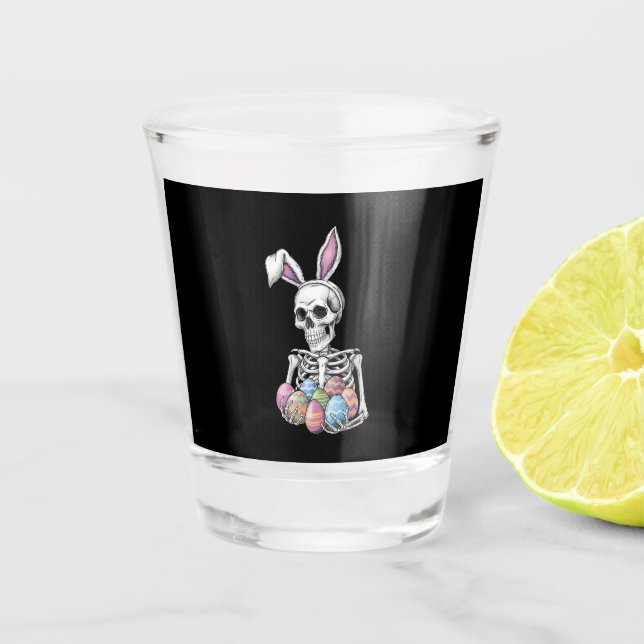 Skeleton Bunny Holding Ostereier Funny Rabbit Schnapsglas (Vorderseite)