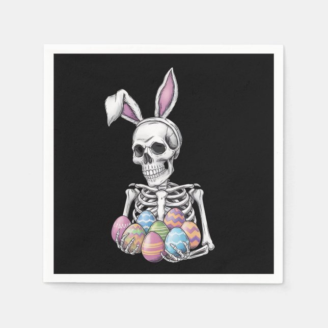 Skeleton Bunny Holding Ostereier Funny Rabbit Serviette (Vorderseite)