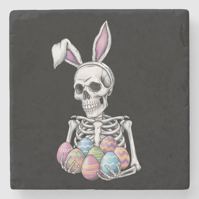 Skeleton Bunny Holding Ostereier Funny Rabbit Steinuntersetzer (Vorderseite)