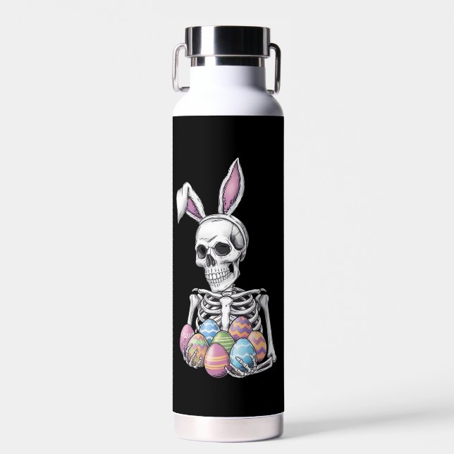Skeleton Bunny Holding Ostereier Funny Rabbit Trinkflasche (Vorne)