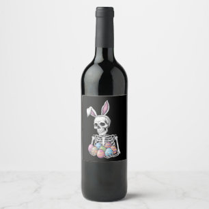 Skeleton Bunny Holding Ostereier Funny Rabbit Weinetikett