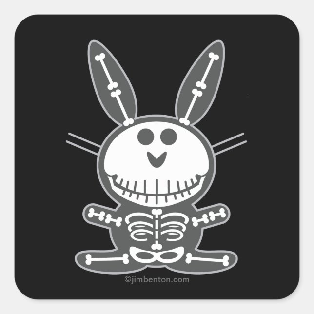 Skeleton Bunny Quadratischer Aufkleber (Vorderseite)