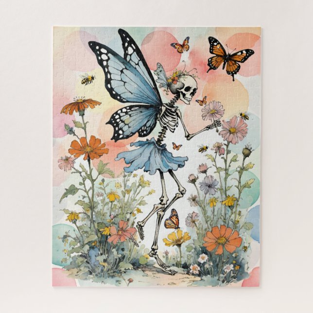 Skeleton Butterfly Fairy mit Wildblumen Puzzle (Vertikal)