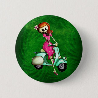 Skeleton Button herauf Mädchen auf Roller