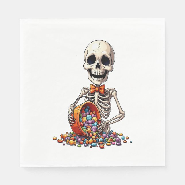 Skeleton Candy Bowl Halloween Serviette (Vorderseite)