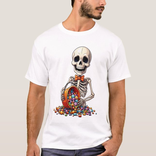 Skeleton Candy Bowl Halloween T-Shirt (Vorderseite)