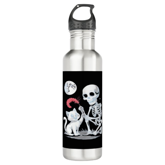 Skeleton Cat Halloween Funny Cute Spooky Essential Edelstahlflasche (Vorderseite)