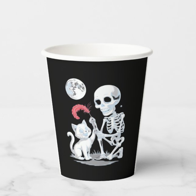 Skeleton Cat Halloween Funny Niedlich Spooky Essen Pappbecher (Vorderseite)