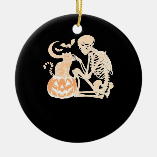 Skeleton Cat Skull kitty Cute Halloween Design Cla Keramik Ornament (Vorne)