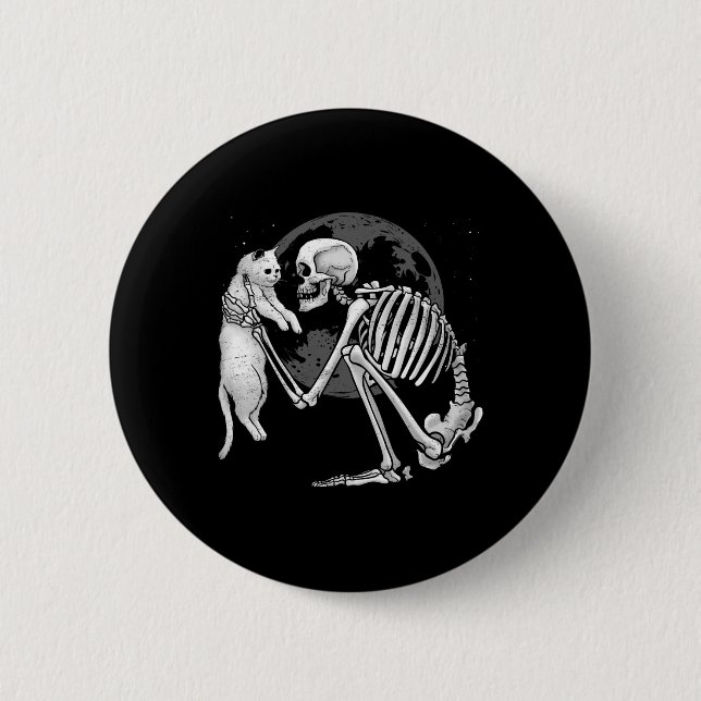 Skeleton Cat Skull Kitty Niedlich Ghost Halloween  Button (Vorderseite)