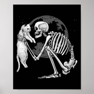 Skeleton Cat Skull Kitty Niedlich Ghost Halloween  Poster