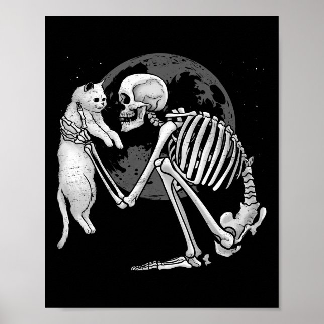 Skeleton Cat Skull Kitty Niedlich Ghost Halloween  Poster (Vorne)