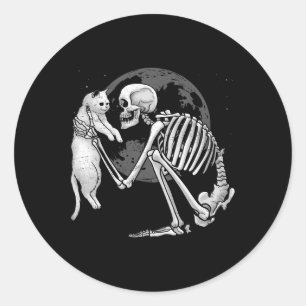 Skeleton Cat Skull Kitty Niedlich Ghost Halloween  Runder Aufkleber