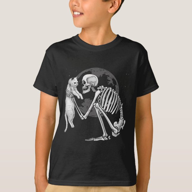 Skeleton Cat Skull Kitty Niedlich Ghost Halloween  T-Shirt (Vorderseite)