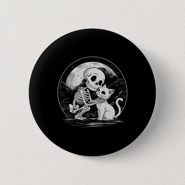 Skeleton Cat Skull Kitty Niedlich Goth Halloween C Button (Vorderseite)